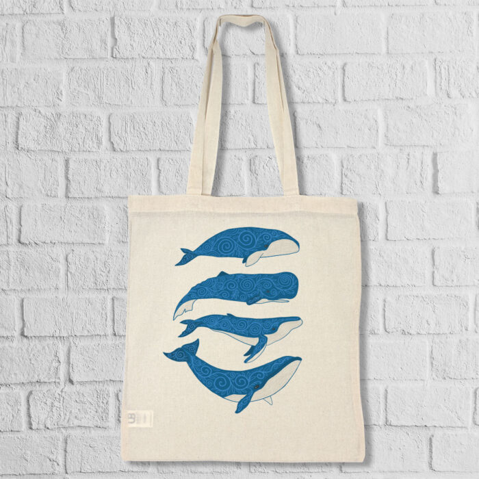 Phoenix-01 Βαμβακερή τσάντα με μπλέ φάλαινες