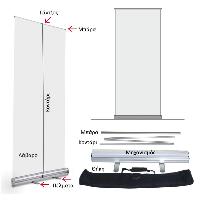 Εικόνα που αναπαριστά πώς να στηθεί ένα roll up banner stand