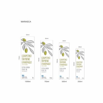 Αυτοκόλλητη ετικέτα για φιάλη ελαιολάδου Marasca με καφέ κλαδάκι και φύλλα ελιάς