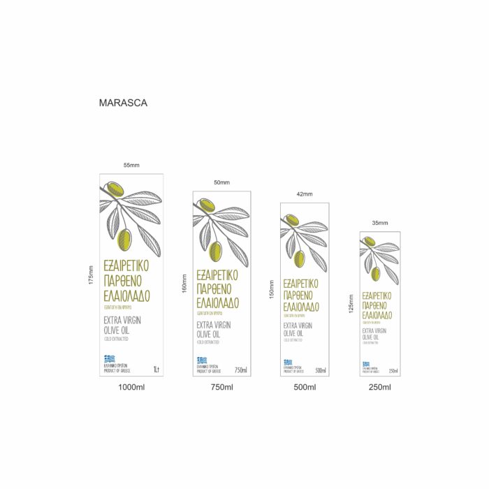 Ετικέτα εξαιρετικά παρθένου ελαιολάδου M002 Αυτοκόλλητη ετικέτα για φιάλη ελαιολάδου Marasca με καφέ κλαδάκι και φύλλα ελιάς