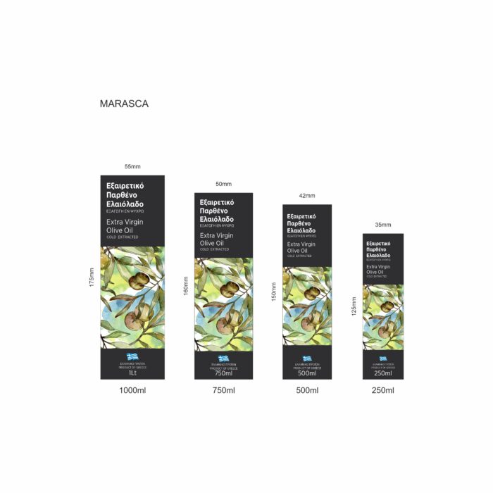 Ετικέτα εξαιρετικά παρθένου ελαιολάδου M007 Αυτοκόλλητες ετικέτες για ελαιόλαδο σε διαφορετικές διαστάσεις, με καλλιτεχνικό σχέδιο πολύχρωμων ελιών σε ύφος πίνακα ζωγραφικής.