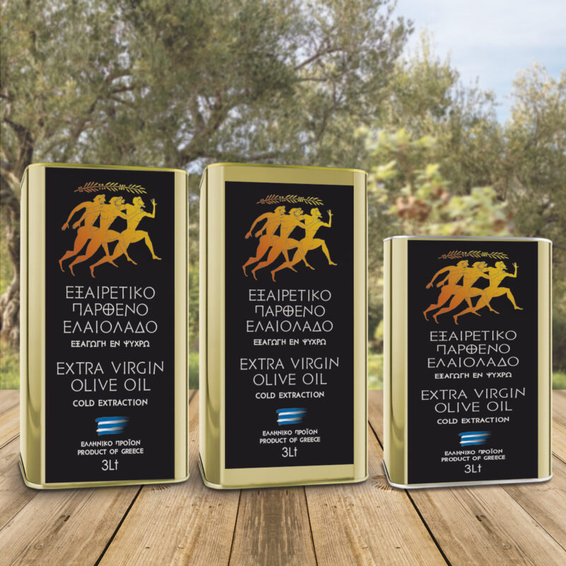 Αυτοκόλλητες ετικέτες για τρίλιτρα δοχεία ελαιολάδου σε αρχαιοελληνικό ύφο