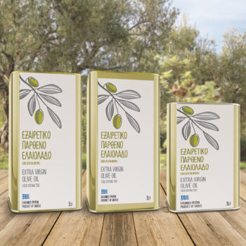 Αυτοκόλλητη ετικέτα για δοχείο 3L ελαιολάδου με καφέ κλαδάκι και φύλλα ελιάς