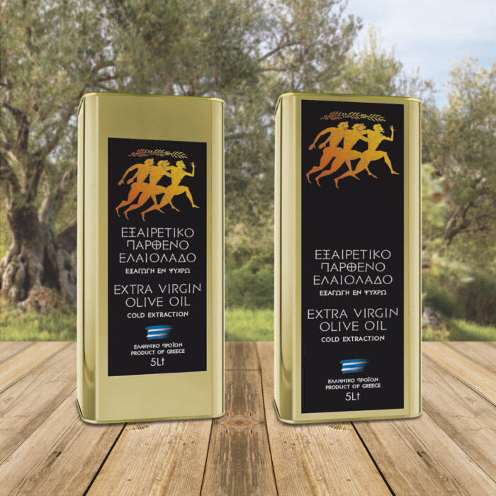 EVOO TIN CANS 5Lt αυτοκόλλητες ετικέτες για δοχεία 5 λίτρων ελαιολάδου σε αρχαιοελληνικό ύφος