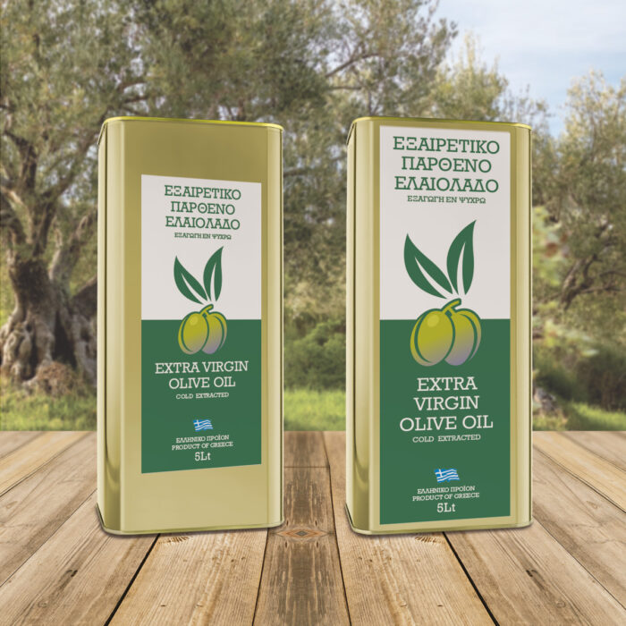 Αυτοκόλλητη ετικέτα για δοχείο 5 λίτρων ελαιόλαδου με σχέδιο καρπός ελιάς