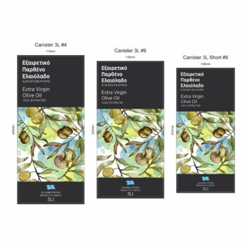 Ετικέτες εξαιρετικού παρθένου ελαιολάδου 3 λίτρων με εικονογράφηση ελιάς για μεταλλικά δοχεία