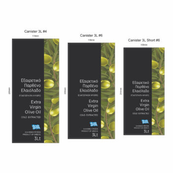 "Ετικέτες εξαιρετικού παρθένου ελαιολάδου 3 λίτρων με ελιές και μαύρο φόντο για μεταλλικά δοχεία"